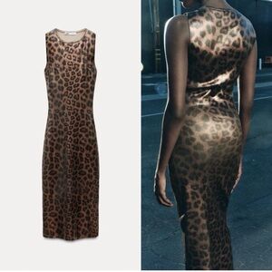 Zara Foil Leopard Print Midi Dress